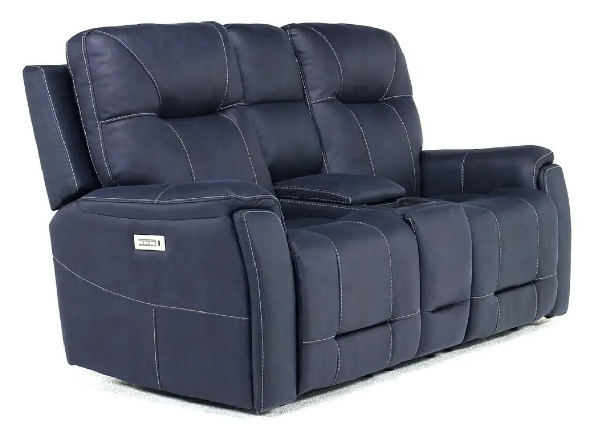 Kingston 3 Power Console Loveseat In Ocean Blue