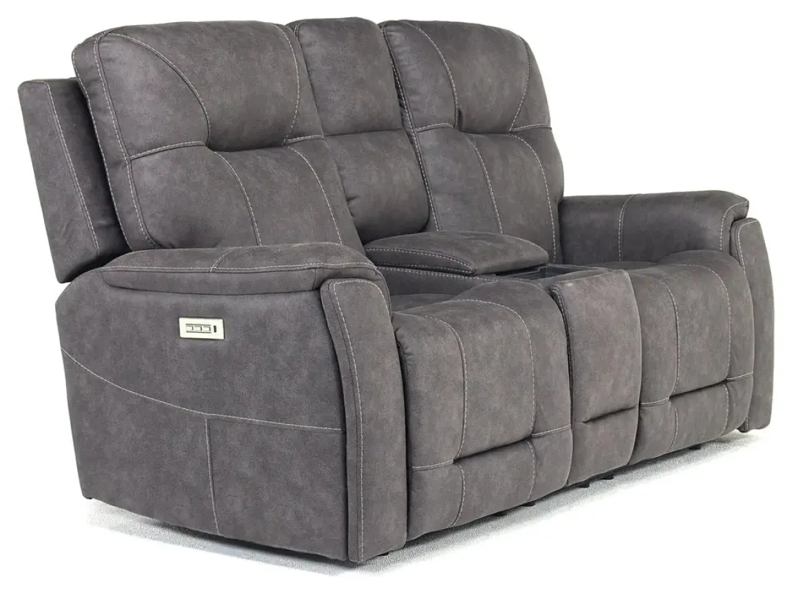 Kingston 3 Power Console Loveseat In Ocean Blue