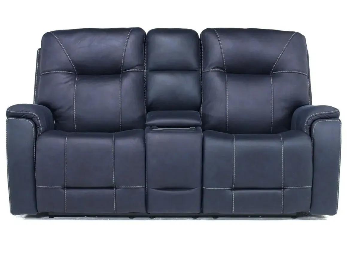 Kingston 3 Power Console Loveseat In Ocean Blue