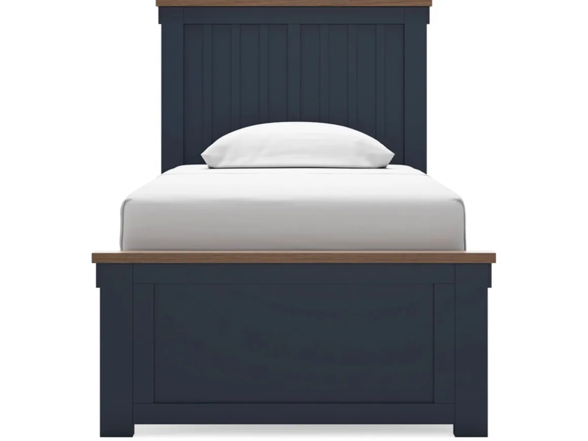 Landocken Panel Bed, Dresser, Mirror & Nightstand In Brown/Blue, Twin