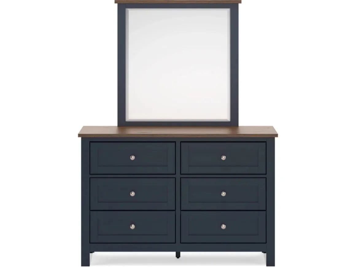 Landocken Panel Bed, Dresser, Mirror & Nightstand In Brown/Blue, Twin
