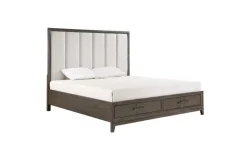 Landon Upholstered Panel Bed W/ Storage, Dresser, Mirror & Nightstand In Walnut, Queen