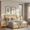 Laramie Panel Bed, Dresser, Mirror & 2 Drawer Nightstand In Honey Wheat, Queen