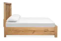 Laramie Panel Bed, Dresser, Mirror & 2 Drawer Nightstand In Honey Wheat, Queen