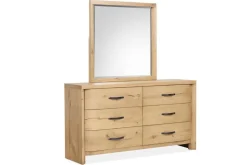 Laramie Panel Bed W/ Storage, Dresser, Mirror & 2 Drawer Nightstand In Honey Wheat, Queen