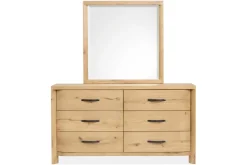 Laramie Panel Bed W/ Storage, Dresser, Mirror & 2 Drawer Nightstand In Honey Wheat, Queen