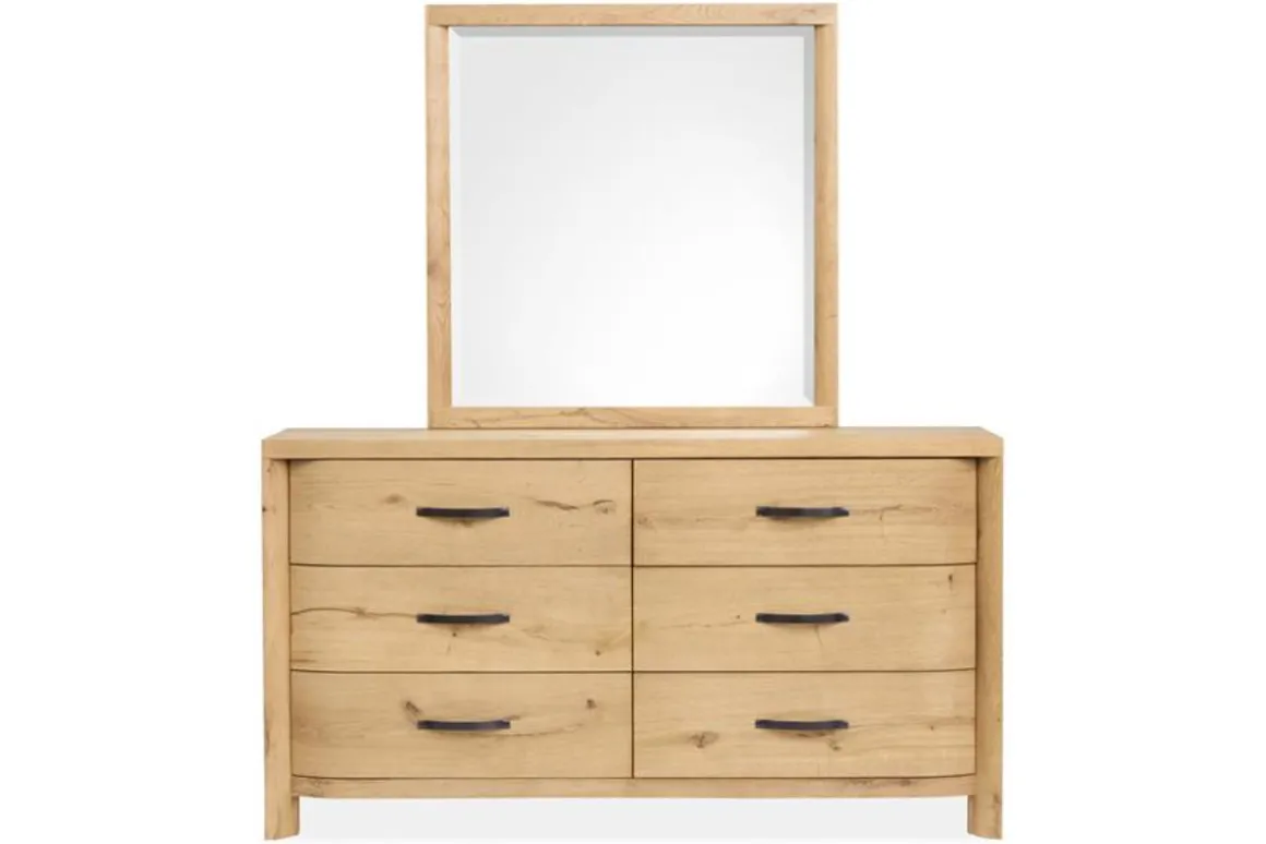 Laramie Panel Bed W/ Storage, Dresser, Mirror & 2 Drawer Nightstand In Honey Wheat, Queen