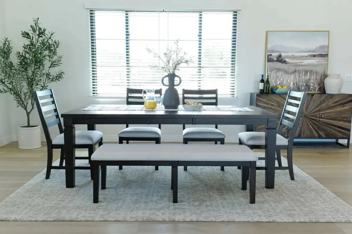 Lincoln Dining Table, 4 Chairs & Bench In Dark Espresso