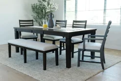 Lincoln Dining Table, 2 Chairs, 2 Arm Chairs & Bench In Dark Espresso