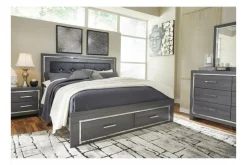 Lodanna Panel Bed W/ Storage, Dresser, Mirror & Nightstand In Gray, Full