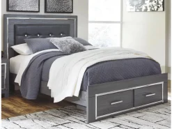 Lodanna Panel Bed W/ Storage, Dresser, Mirror & Nightstand In Gray, Full
