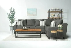 Lucy Tux Queen Sleeper Sectional W/ Mattress In Splash Charcoal, Left Facing