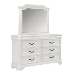 Lyndhurst Sleigh Bed W/ Storage, Dresser, Mirror & Nightstand In Vintage White, Queen