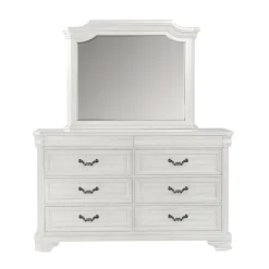 Lyndhurst Sleigh Bed W/ Storage, Dresser, Mirror & Nightstand In Vintage White, Queen