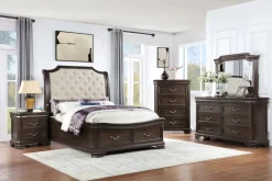 Lyndhurst Sleigh Bed W/ Storage, Dresser, Mirror & Nightstand In Vintage White, Queen