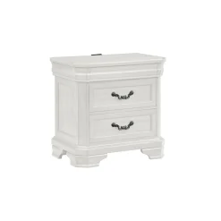 Lyndhurst Sleigh Bed W/ Storage, Dresser, Mirror & Nightstand In Vintage White, Queen