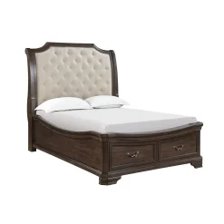 Lyndhurst Sleigh Bed W/ Storage, Dresser, Mirror & Nightstand In Vintage White, Queen