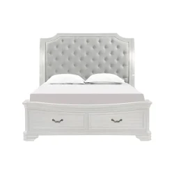 Lyndhurst Sleigh Bed W/ Storage In Vintage White, Queen