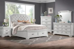 Lyndhurst Sleigh Bed W/ Storage In Vintage White, Queen