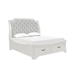 Lyndhurst Sleigh Bed W/ Storage In Vintage White, Queen