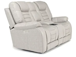 Malibu 3 Power Console Loveseat W/ Wireless Charger In Chocolate Leather