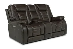 Malibu 3 Power Console Loveseat W/ Wireless Charger In Chocolate Leather