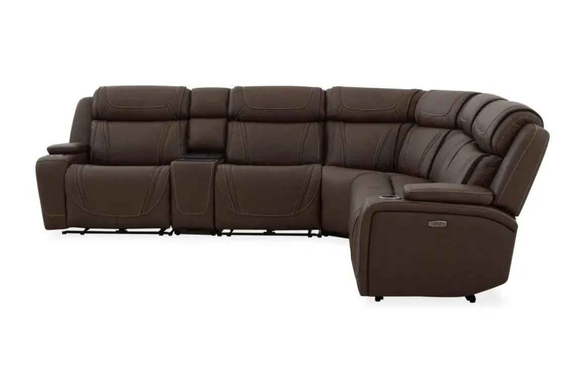 Max 6 Piece 2 Power Sectional In Aline Timber Leather