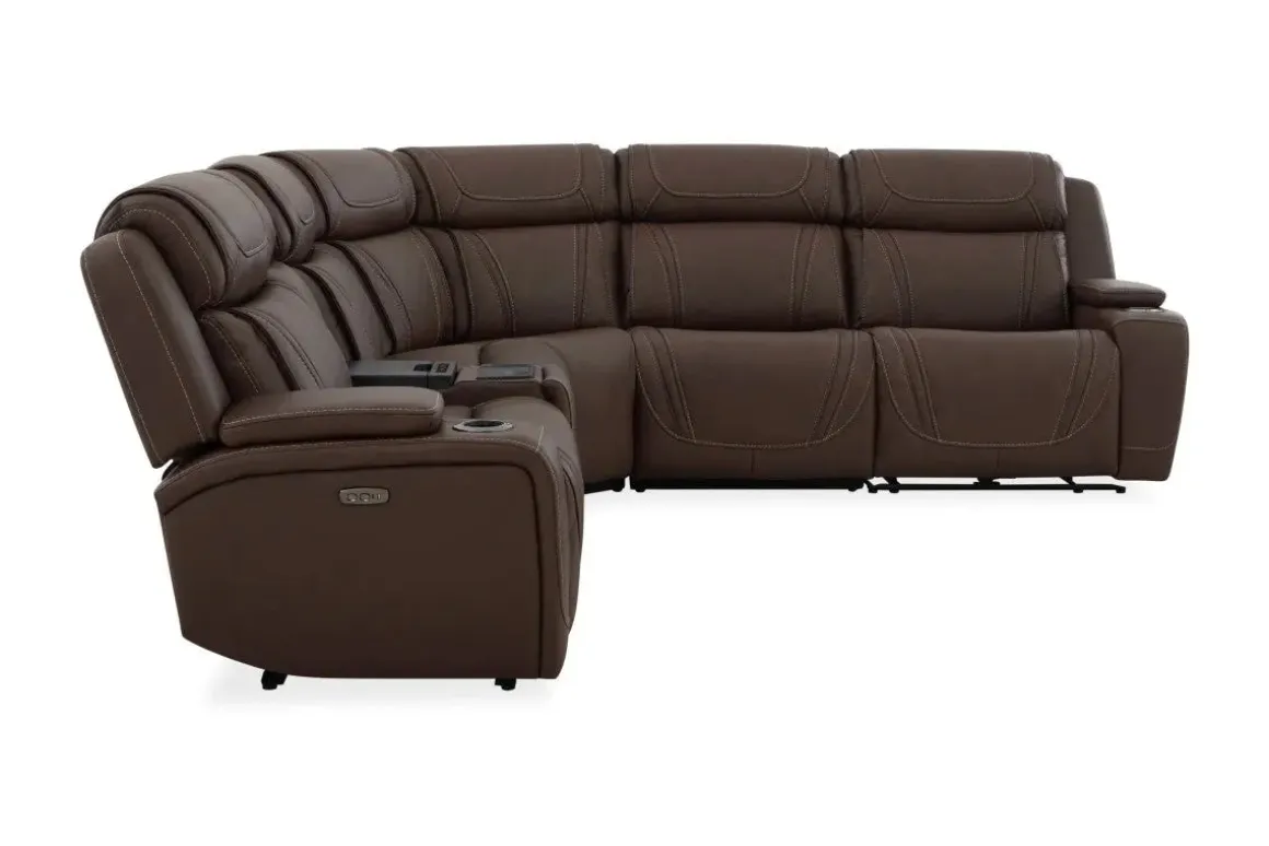 Max 6 Piece 2 Power Sectional In Aline Timber Leather