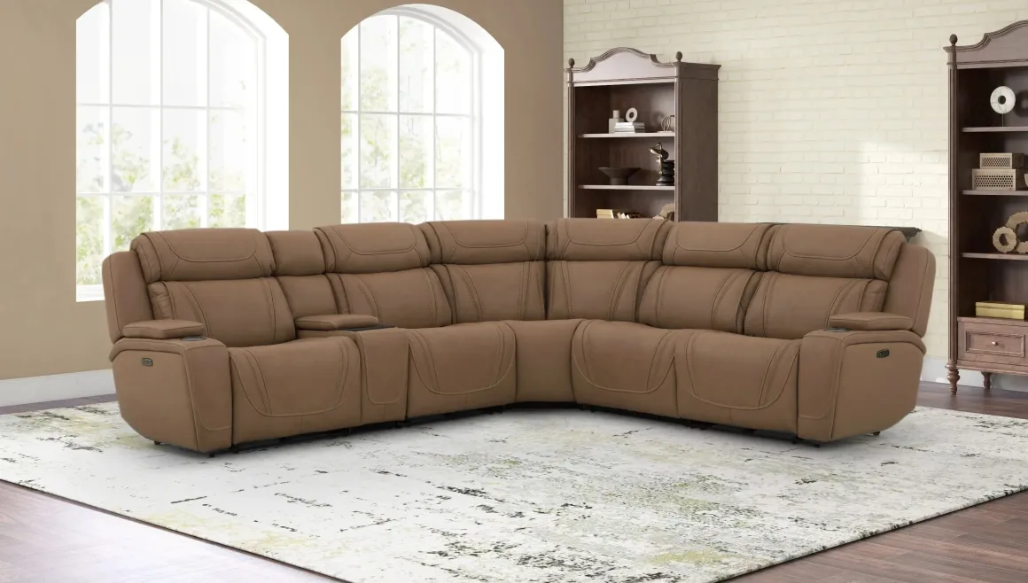 Max 6 Piece 2 Power Sectional In Aline Timber Leather