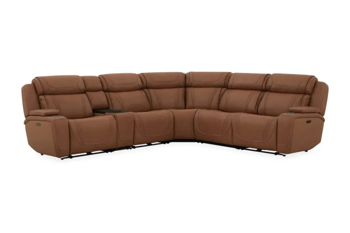 Max 6 Piece 2 Power Sectional In Aline Timber Leather