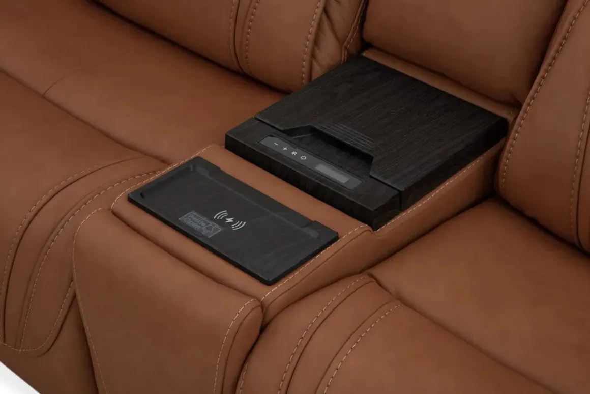 Max 6 Piece 2 Power Sectional In Aline Timber Leather