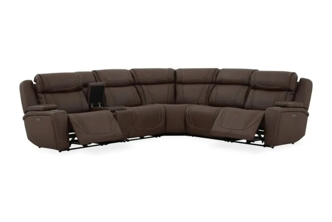 Max 6 Piece 2 Power Sectional In Aline Timber Leather