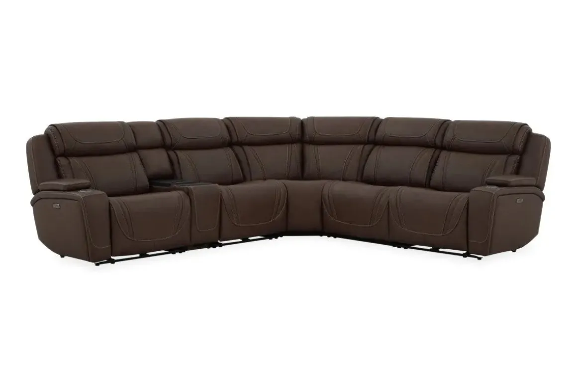 Max 6 Piece 2 Power Sectional In Aline Timber Leather