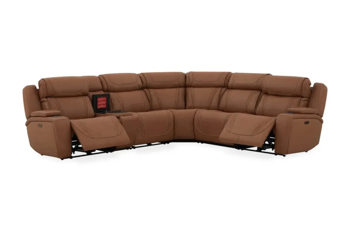 Max 6 Piece 2 Power Sectional In Aline Timber Leather