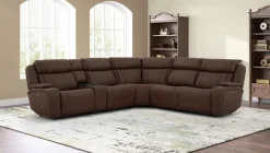 Max 6 Piece 2 Power Sectional W/ 2 Power Armless Recliner In Aline Timber Leather