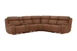 Max 6 Piece 2 Power Sectional W/ 2 Power Armless Recliner In Aline Timber Leather