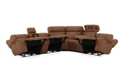 Max 6 Piece 2 Power Sectional W/ 2 Power Armless Recliner In Aline Timber Leather