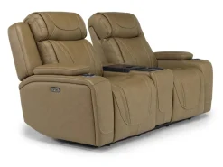 Max 2 Power Console Loveseat In Aline Timber Leather