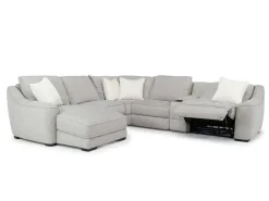 Mayflower 6 Piece 2 Power Chaise Sectional W/ Audio Console In Ashland Sand, Left Facing