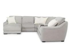 Mayflower 6 Piece 2 Power Chaise Sectional W/ Audio Console In Ashland Sand, Left Facing