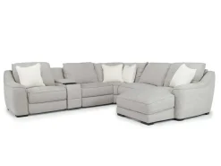 Mayflower 6 Piece 2 Power Chaise Sectional W/ 2 Power Armless Recliner & Audio Console In Ashland Sand, Left Facing