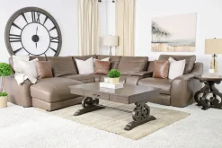 Mayflower 6 Piece 2 Power Chaise Sectional W/ 2 Power Armless Recliner & Audio Console In Seville Umber Leather, Left Facing