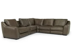 Mayflower 6 Piece 2 Power Sectional W/ 2 Power Armless Recliner & Audio Console In Seville Umber Leather