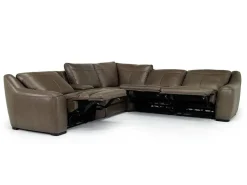 Mayflower 6 Piece 2 Power Sectional W/ 2 Power Armless Recliner & Audio Console In Seville Umber Leather