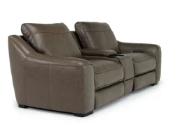 Mayflower 2 Power Audio Console Loveseat In Seville Umber Leather