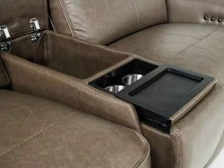 Mayflower 2 Power Audio Console Loveseat In Seville Umber Leather