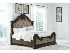 Maylee Upholstered Panel Bed In Dark Brown, Queen