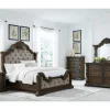 Maylee Upholstered Panel Bed, Dresser, Mirror & Nightstand In Dark Brown, Queen