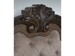 Maylee Upholstered Panel Bed, Dresser, Mirror & Nightstand In Dark Brown, Queen