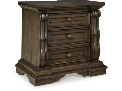 Maylee Upholstered Panel Bed, Dresser, Mirror & Nightstand In Dark Brown, Queen